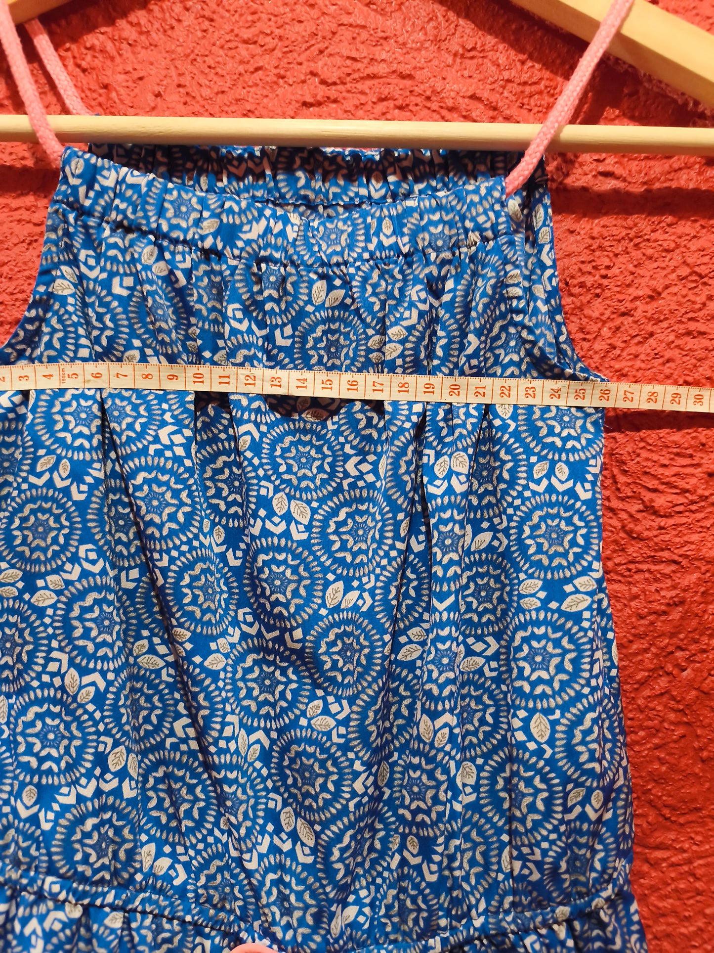 Girls Printed Summer Playsuit / Romper with Pink Tassels – Blue Patterned