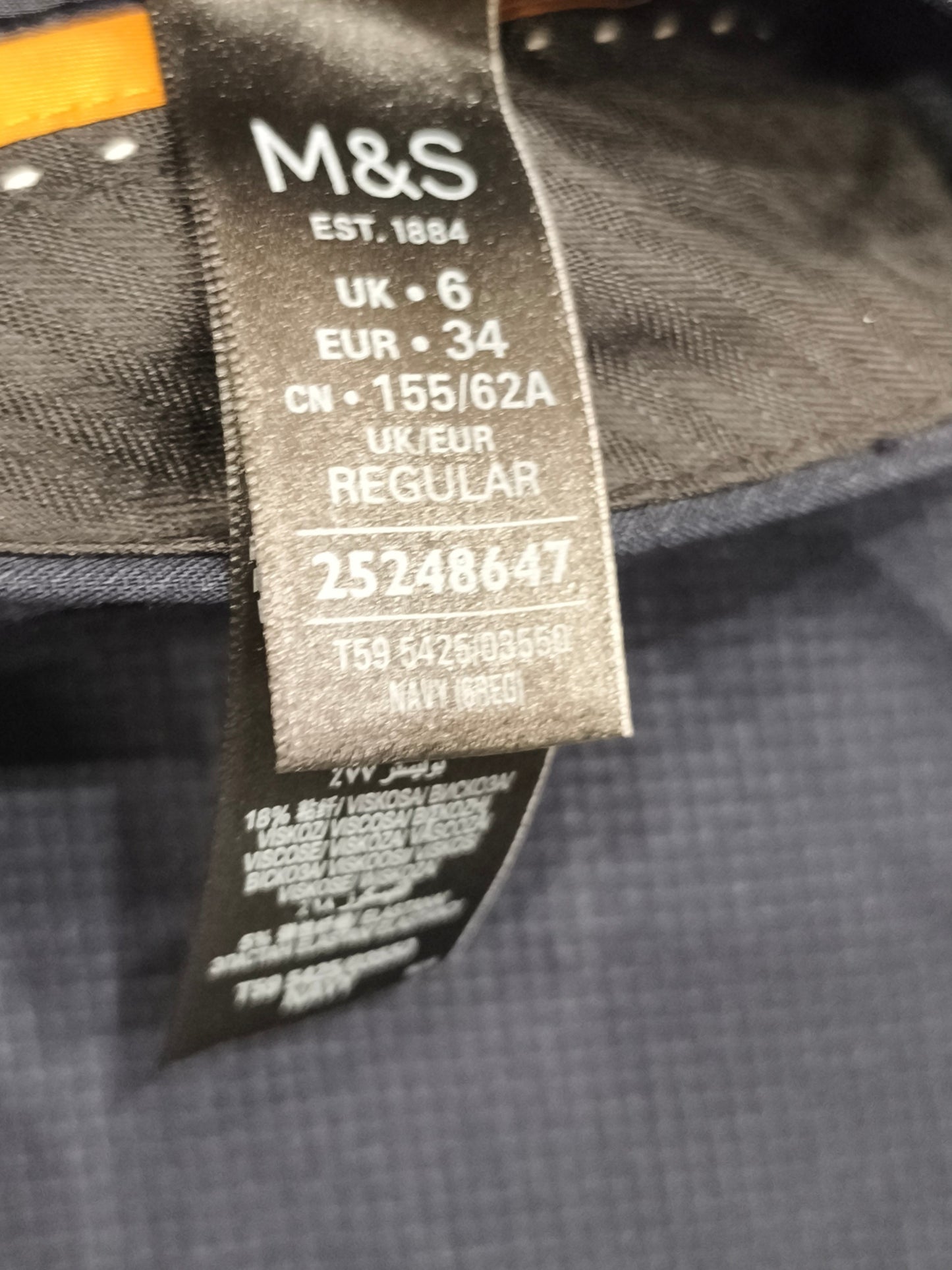 M&S Collection Navy Textured Trousers Size UK 6 Regular Workwear Smart Casual