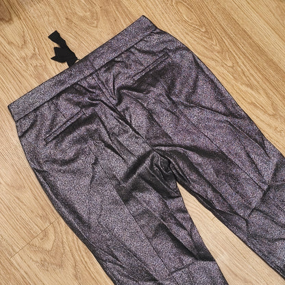 ZARA WOMAN Metallic Silver Sparkle Front Zip Ankle Pants Trousers Women Size M