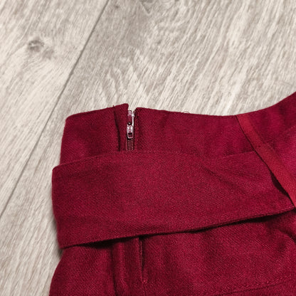 Topshop Womens Burgundy Red Wool Blend Belted Mini Skirt Size UK 8 EUR 36