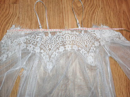 White Sheer Lace Off-Shoulder Top with Bell Sleeves & Cami Straps - Size M/L