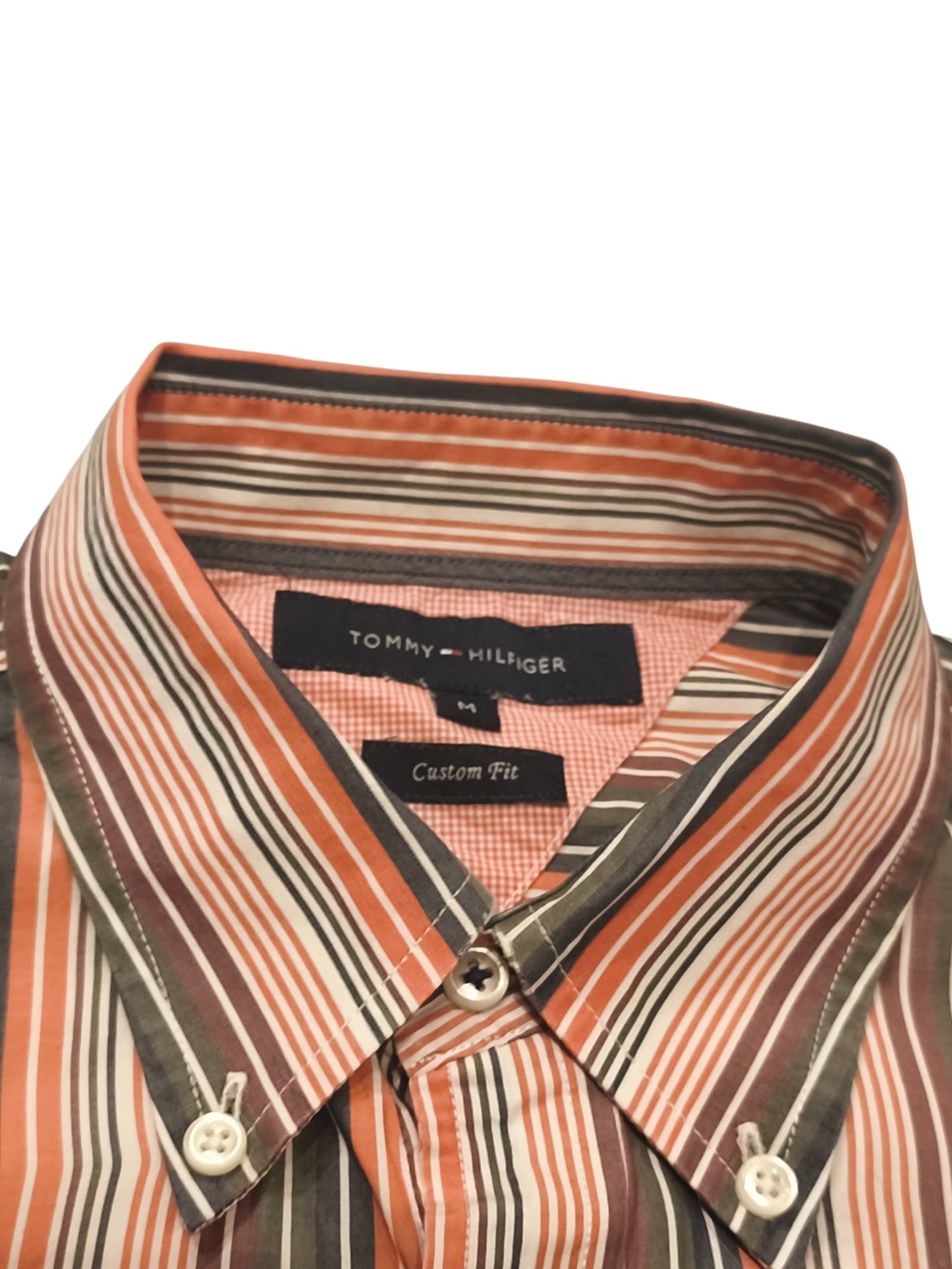 Tommy Hilfiger Shirt Mens Large Custom Fit Long Sleeve Multi Stripe Cotton Logo