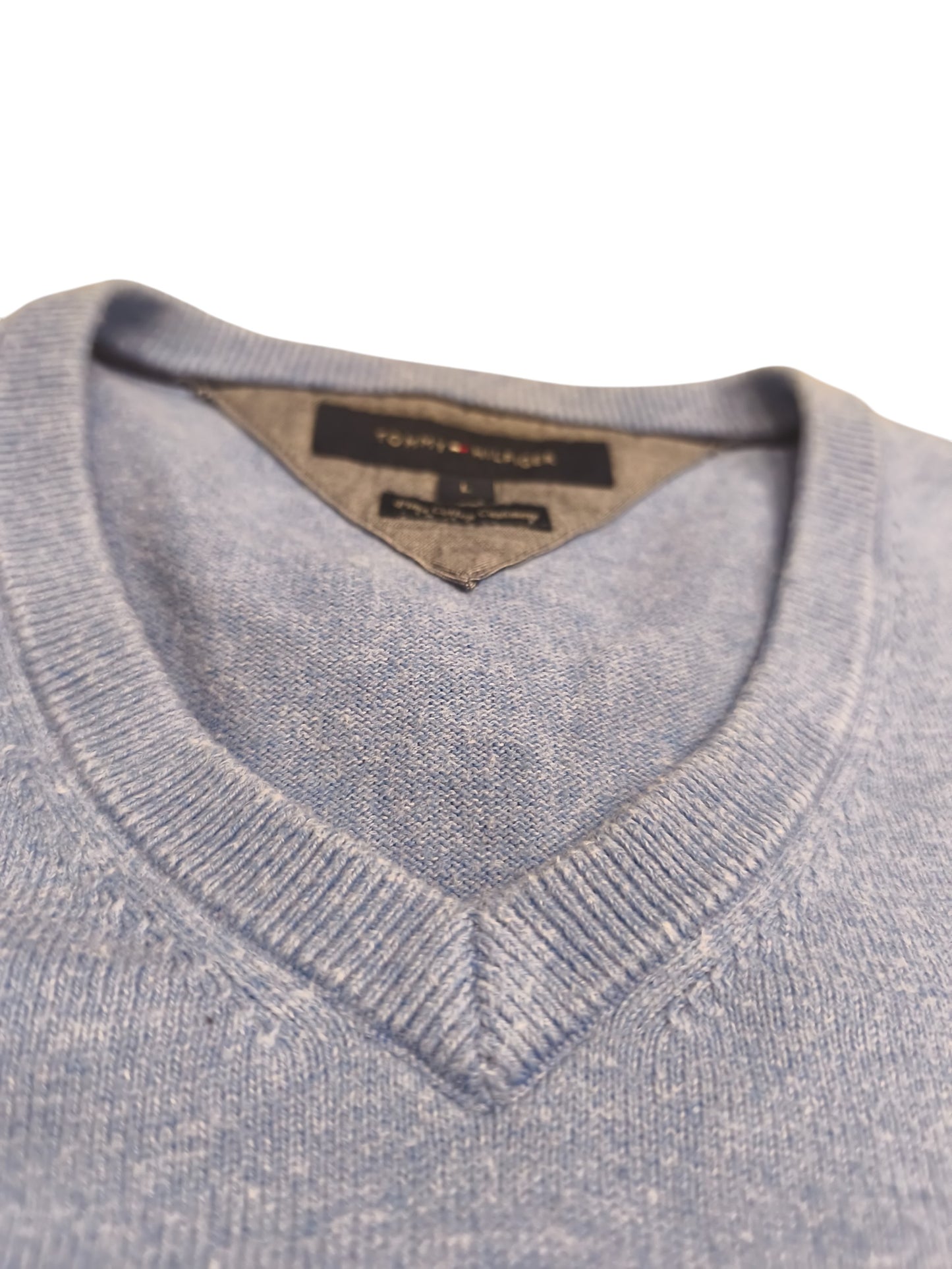 Tommy Hilfiger Men's V-Neck Sweater Light Blue Pima Cotton Cashmere Blend Size