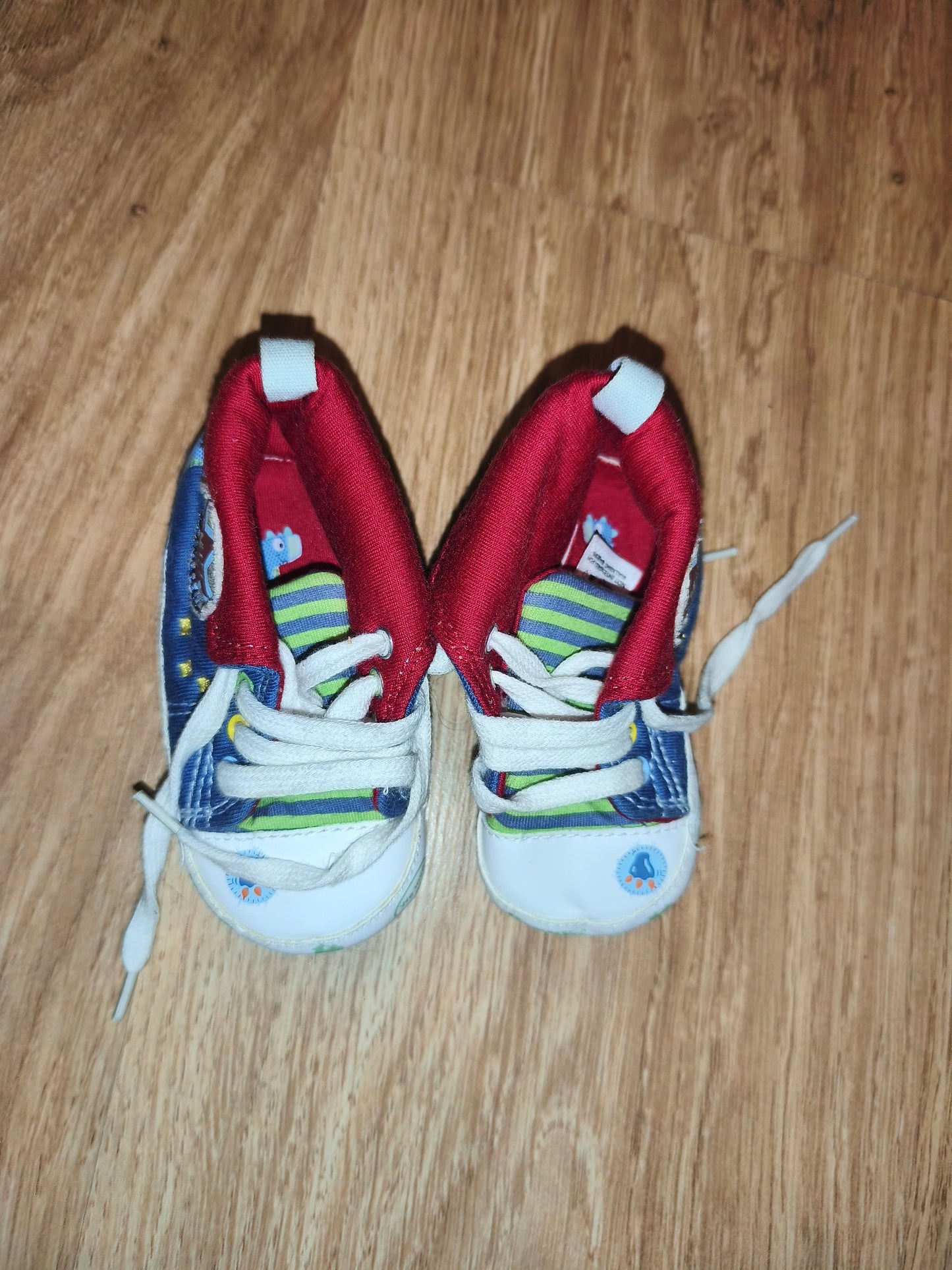 Next Baby High-Top Sneakers – Dinosaur & Star Canvas Pre-Walkers (Size 1 / 3–6 Months)