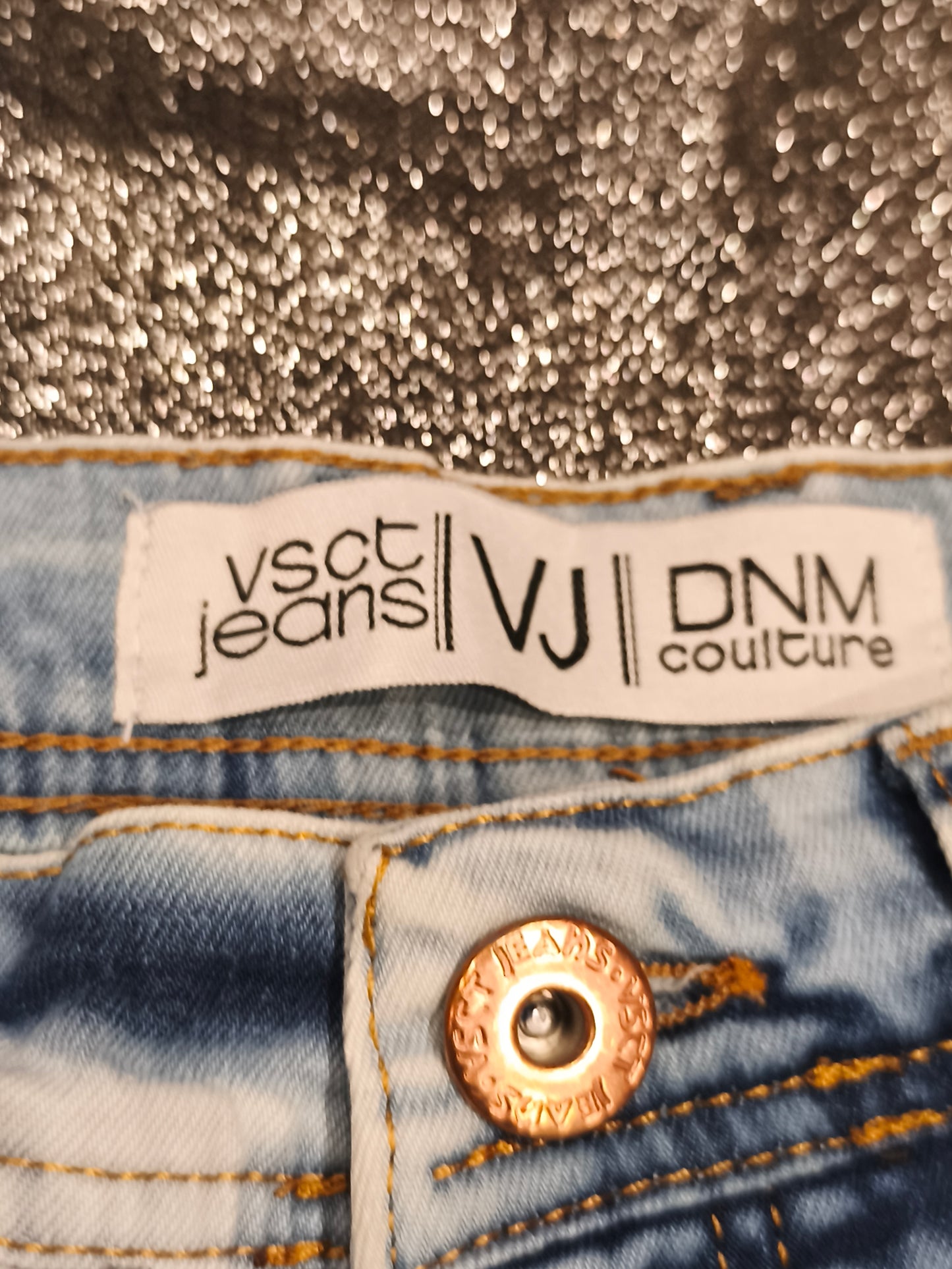 VSCT Jeans DNM Couture Distressed Biker Jeans Light Wash Camo Inlay Mens G31x32