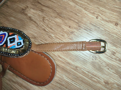 Women's Boho Vibrant Beaded Ankle-Strap Flat Sandals – Brown / Multicolor (Size EU 38 / UK 5)