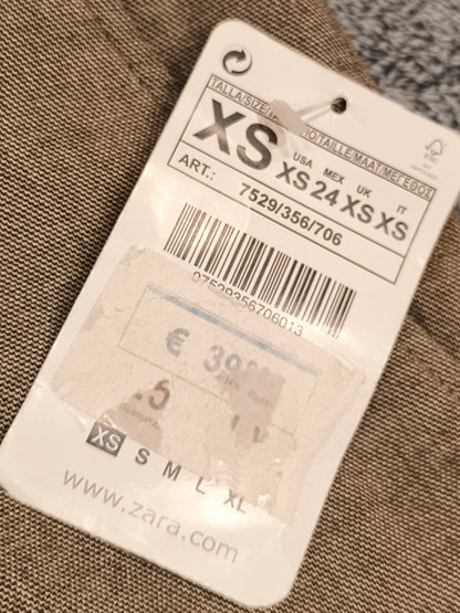 NWT Zara Basic Collection Tan Tapered Trousers Pants Pleated Cuffed XS 24
