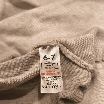 George Girls Grey Cardigan 6-7 Years Ruffle Hem Cuffs 100% Cotton Button Front
