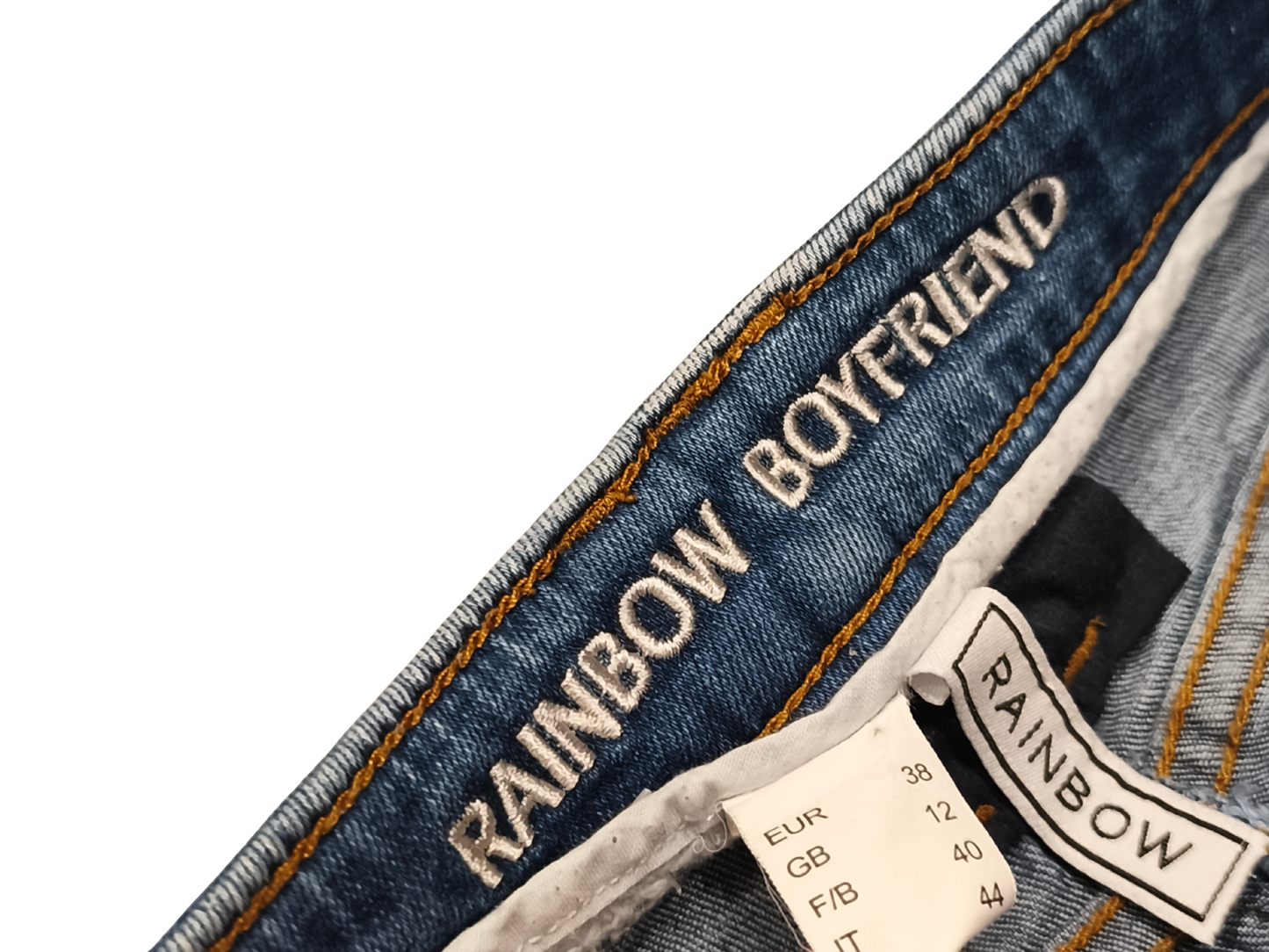 RAINBOW Boyfriend Jeans Blue Distressed American Flag Stars Stripes Size EUR 38