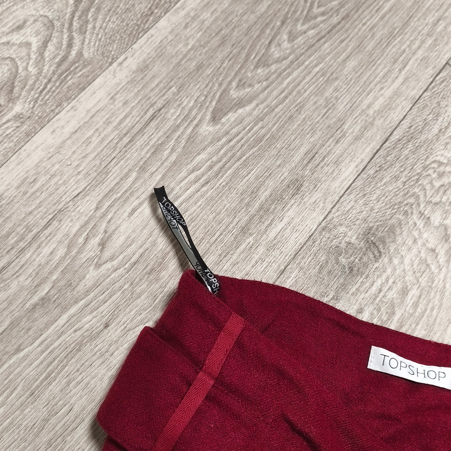 Topshop Womens Burgundy Red Wool Blend Belted Mini Skirt Size UK 8 EUR 36