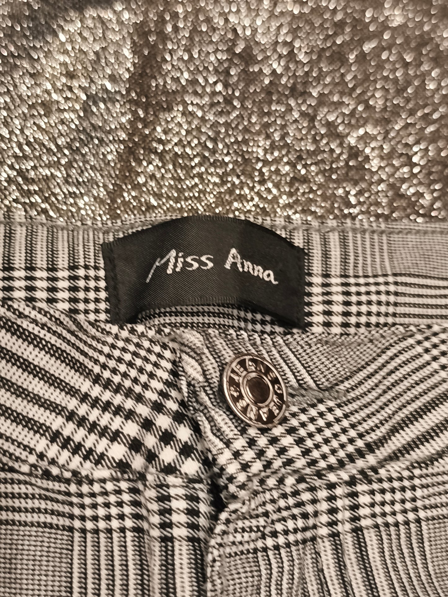 Miss Anna Glen Check Skinny Pants Black White Plaid Trousers Size 42 (US 10/12)
