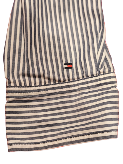 Tommy Hilfiger Women's Blue/White Striped Ruffle Button-Down Shirt - Size 10 - F