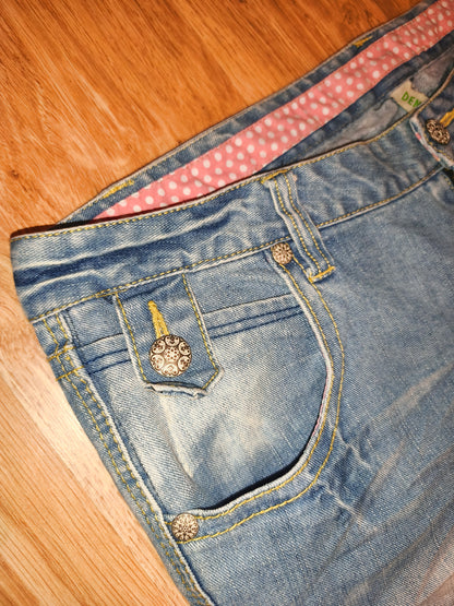 Vintage Denim Co. Light Wash Jean Shorts with Pink Polka Dot Trim – EUR 44 / UK 16