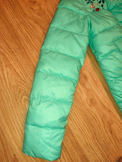 Qi Hong Yun Embellished Puffer Jacket - Mint Green/Teal Gem Accent (Size XXL / fits L-XL)