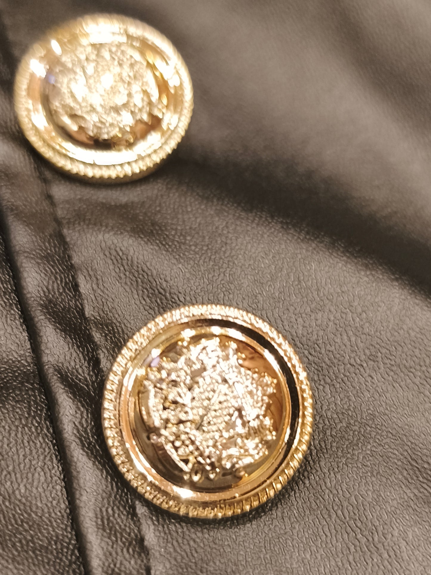 Made in Italy Black Faux Leather High Waisted Sailor Pants Gold Buttons Size M