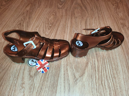 JuJu Original Maxi Heeled Jelly Sandals Bronze Metallic | UK 5 EU 38 US 7 | New