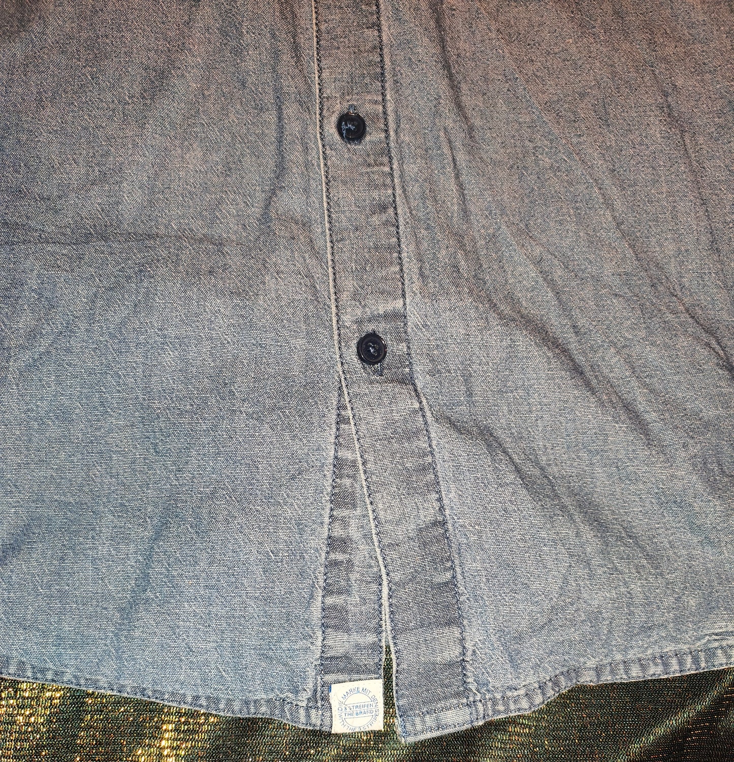 Adidas Originals Denim Chambray Shirt Men's 50 Medium Bomber Collar Zip Back