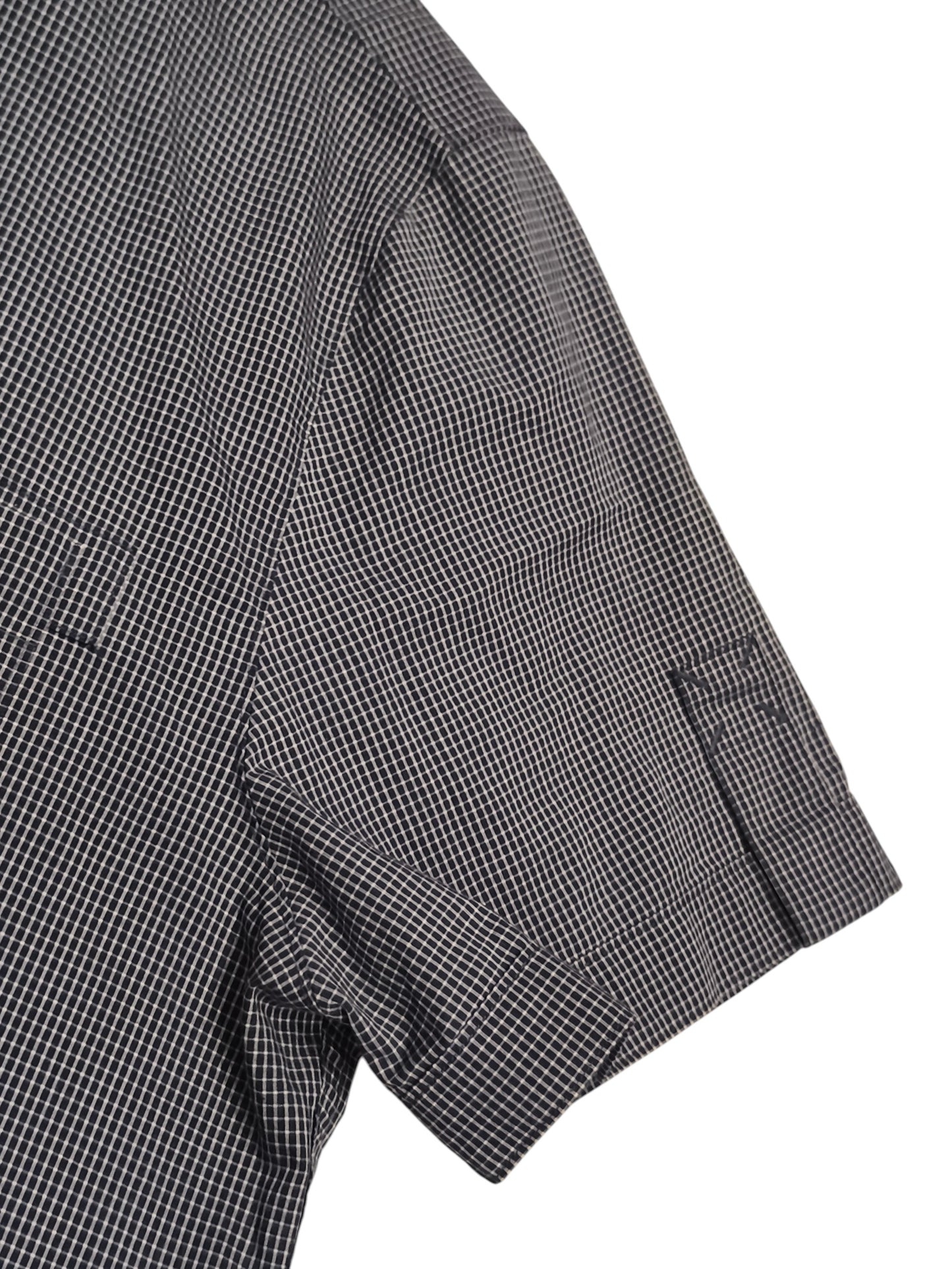 HUGO Hugo Boss Slim Line Men's Shirt L Short Sleeve Micro Check Navy Blue White