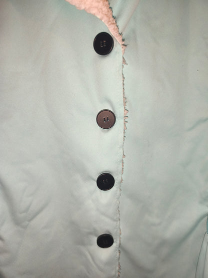 Pastel Light Blue Sherpa Fleece Lined Button Coat Jacket | Women's Size 5XL