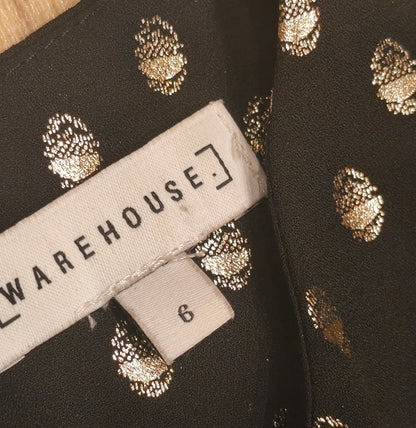 Warehouse Black Gold Metallic Polka Dot Long Sleeve Ruffle Mini Dress UK 6 US 2Warehouse Black Gold Metallic Polka Dot Long Sleeve Ruffle Mini Dress UK 6 US 2