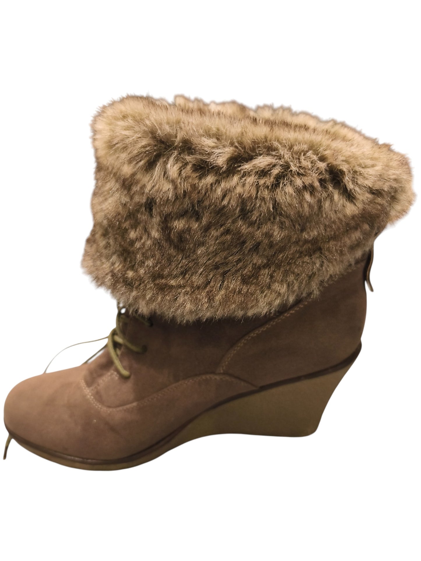 Claudia Ghizzani Women’s Wedge Ankle Boots – Faux Fur Trim Lace-Up – 41