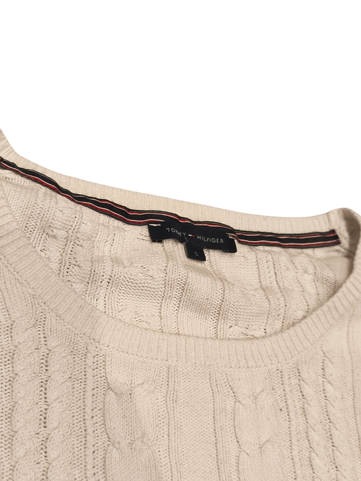 Tommy Hilfiger Men’s Cable Knit Sweater Size S Cream Ivory Long Sleeve