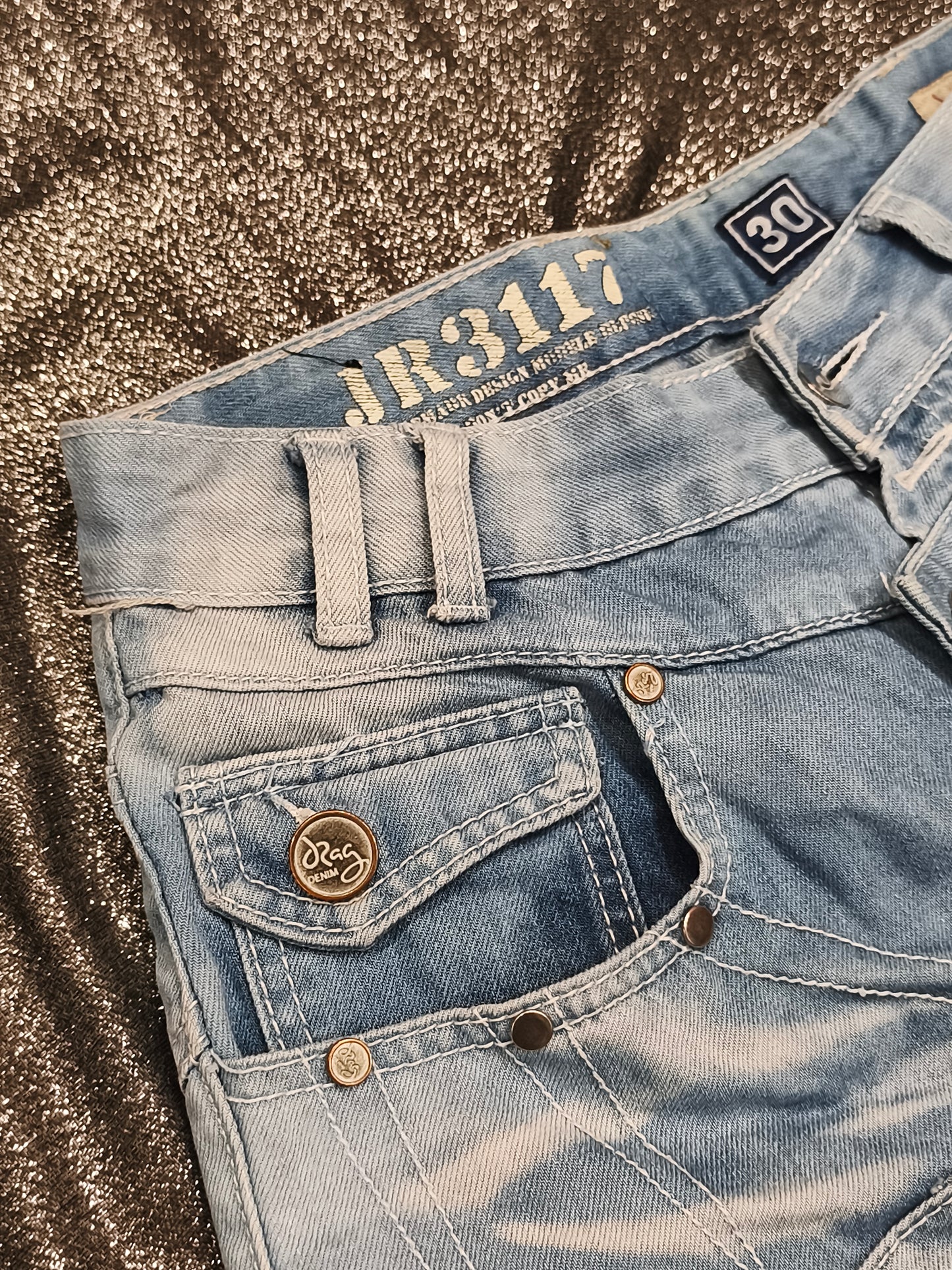J Rag Famous Denim Mens Blue Jeans Size 30 Distressed Studded Y2K JR3117