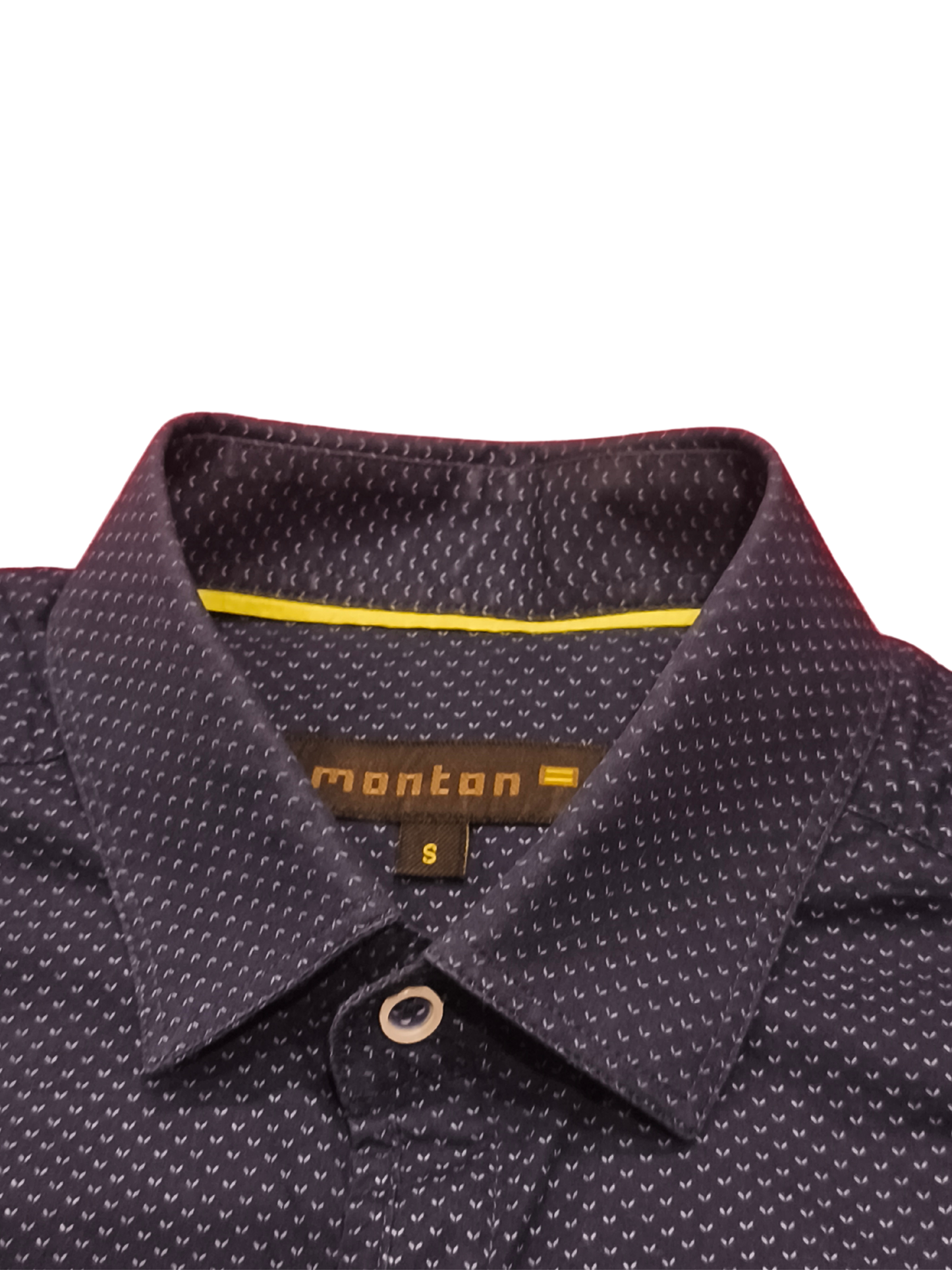 Monton Men's Short Sleeve Button Down Shirt Size S Small Slim Fit Navy Micro Pat