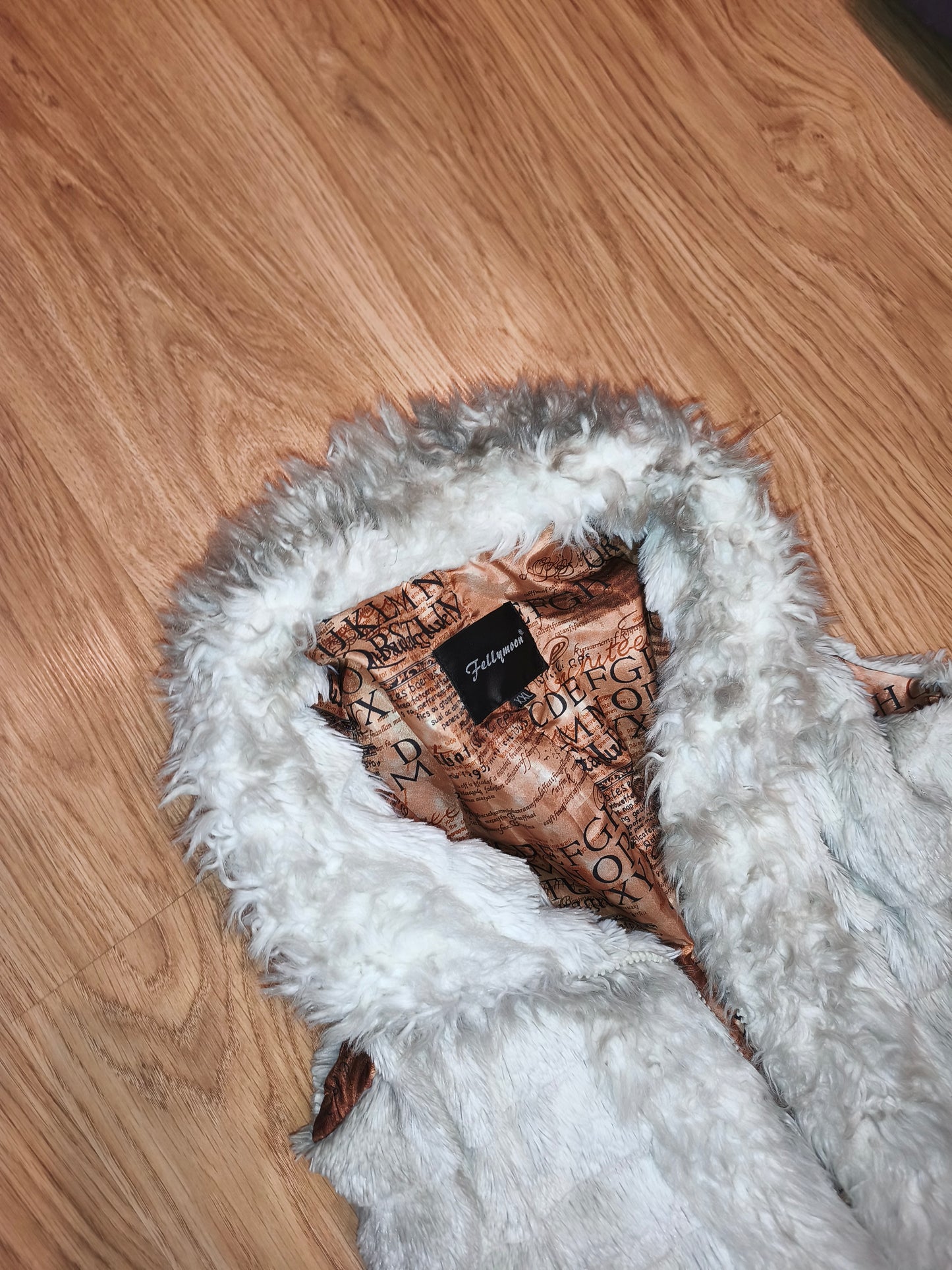 Vintage Fellymoon Tiered Faux Fur Hooded Vest - Alphabet Satin Lining (Size XXL)