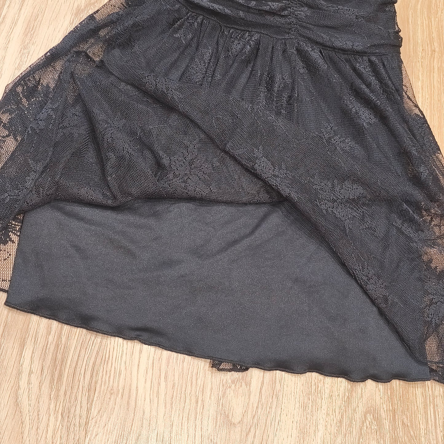 Laura Scott Black Lace Mini Dress V-Neck Lined Ruched Bodycon Party UK 12 D 38