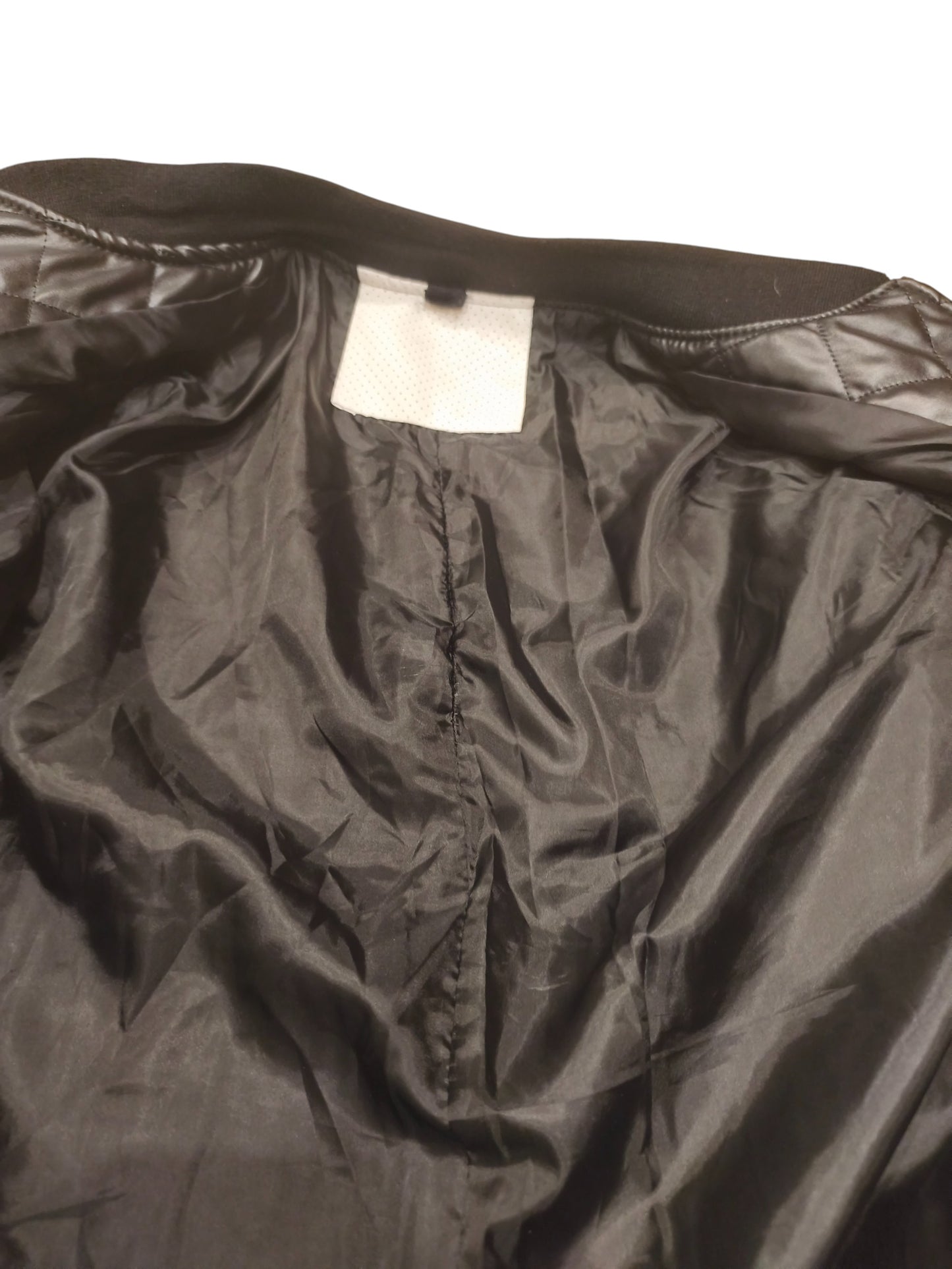 AOWOFS Men's Faux Leather Bomber Jacket - Quilted Moto Style - Black & White - M