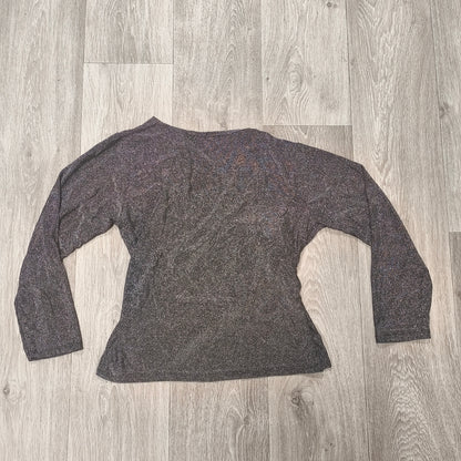 H&G Womens Metallic Silver Glitter Shimmer Sparkle Twist Front Top Made in Italy