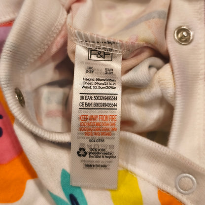 F&F Fred & Flo Floral Rainbow Sun Print Footed Sleepsuit Babygrow | 100% Cotton 2-3Y / 98cm