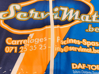 Vintage Team Sport & Sante Cycling Jersey ServiMat Belgium Blue Short Sleeve