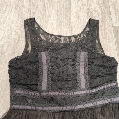 Next Petite Womens Black Lace Tulle Dress Size 14 Goth Party Cocktail Mini