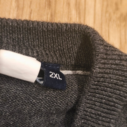 GANT Premium Cotton V-Neck Sweater Mens 2XL Charcoal Grey Knit Pullover Logo