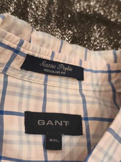 GANT Alassio Poplin Shirt Men's 2XL Regular Fit Blue Pink Plaid Long Sleeve