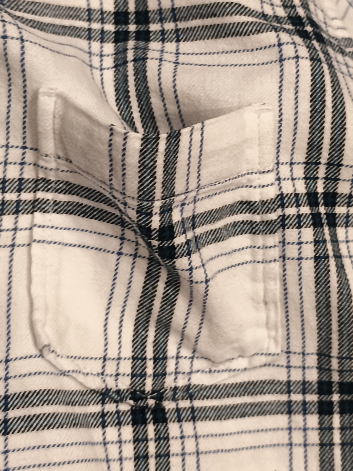Tom Tailor Men's Flannel Shirt Size S Regular Fit White Blue Plaid Long Sleeve