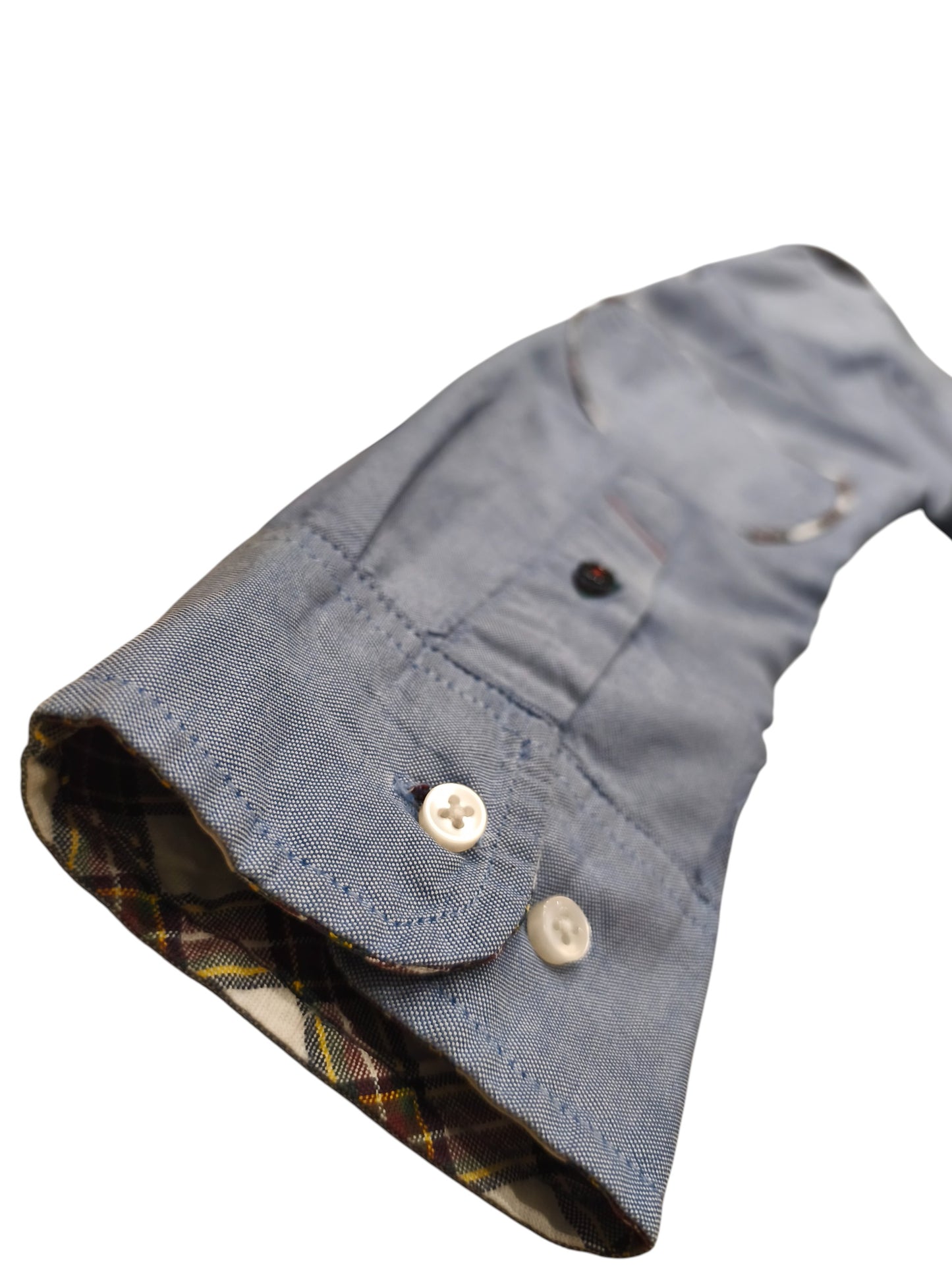 Tommy Hilfiger Shirt Mens Medium Blue Oxford Plaid Elbow Patches New York Fit