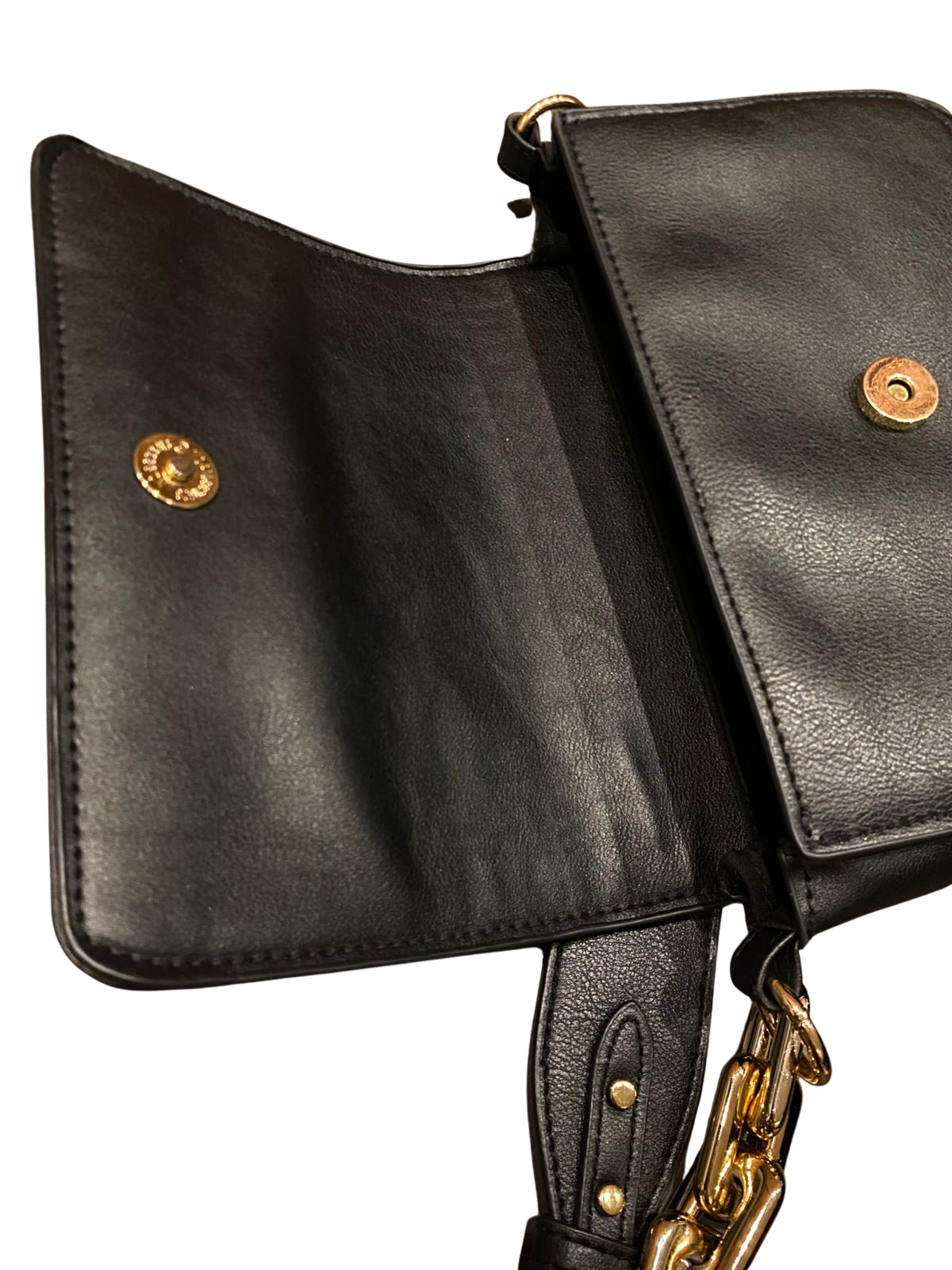 COSTES Black Shoulder Bag Gold Chunky Chain Link Strap Crossbody Minimalist