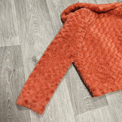 Sidonas Womens Faux Fur Rosette Swirl Jacket Coat Size EU 38 Coral Orange Short