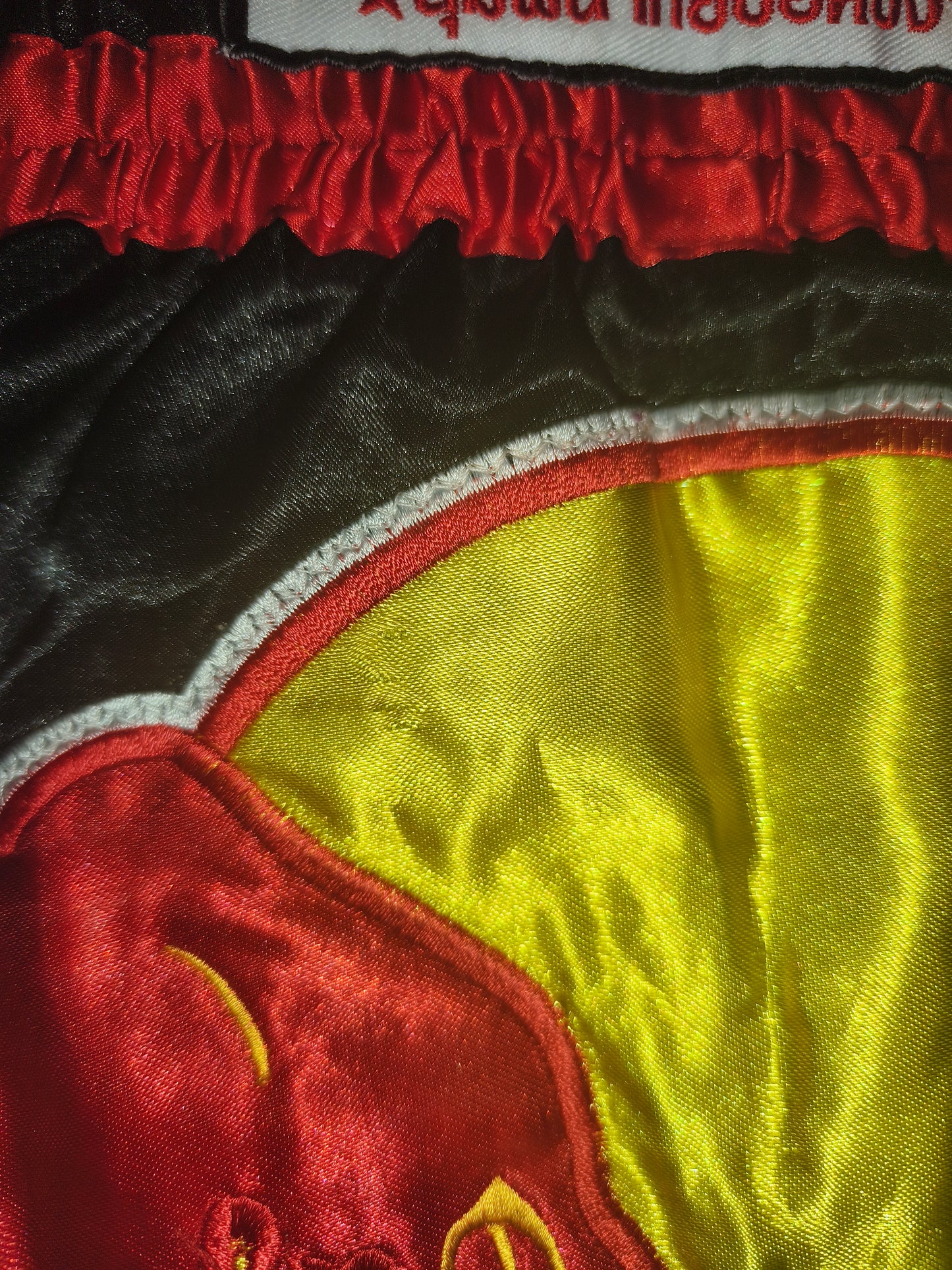 Authentic Lumpinee Muay Thai Shorts Black & Red Bull Patch – Size L