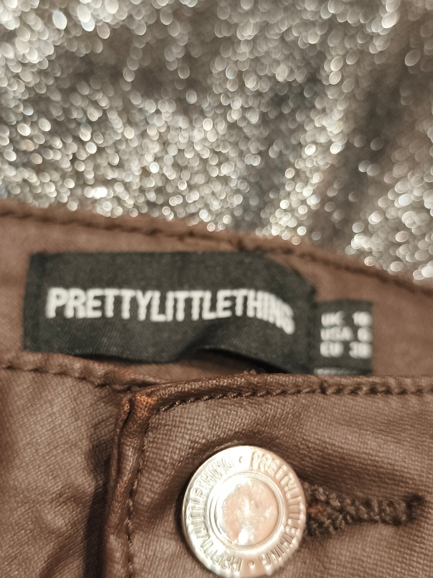 PrettyLittleThing Chocolate Brown Coated Skinny Jeans - UK 10 / US 6 - High Rise