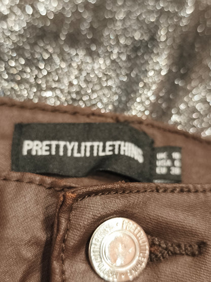 PrettyLittleThing Chocolate Brown Coated Skinny Jeans - UK 10 / US 6 - High Rise