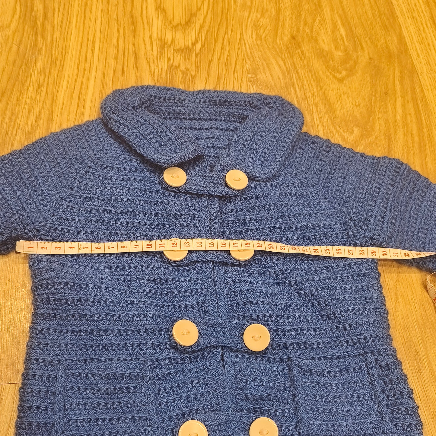 Handmade Blue Crochet Double Breasted Cardigan Sweater Coat Jacket