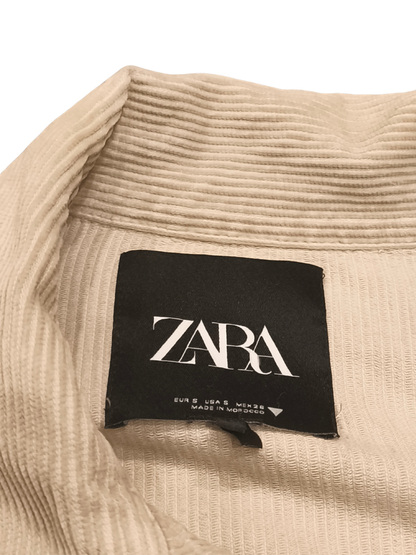 ZARA Woman Cropped Corduroy Jacket Shacket Beige Tan Small S Raw Hem Oversized