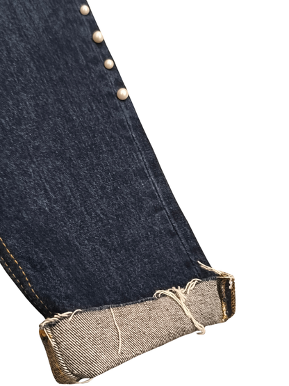 ZARA Trafaluc Pearl Beaded Mid-Rise Slim Boyfit Jeans Dark Wash Denim Size 6(US)