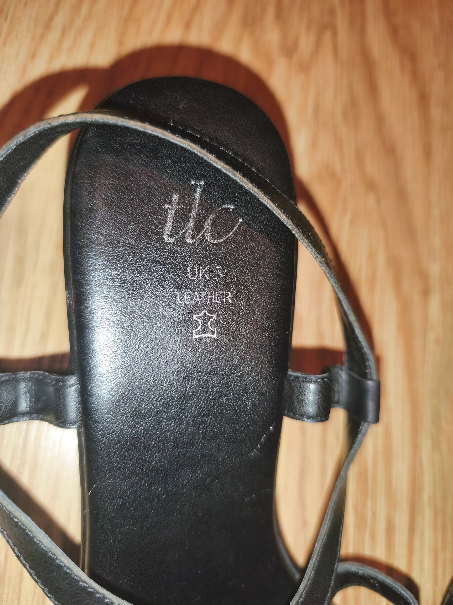 TLC Women's Black Real Leather Strappy Low Wedge Sandals – Size EU 38 / UK 5