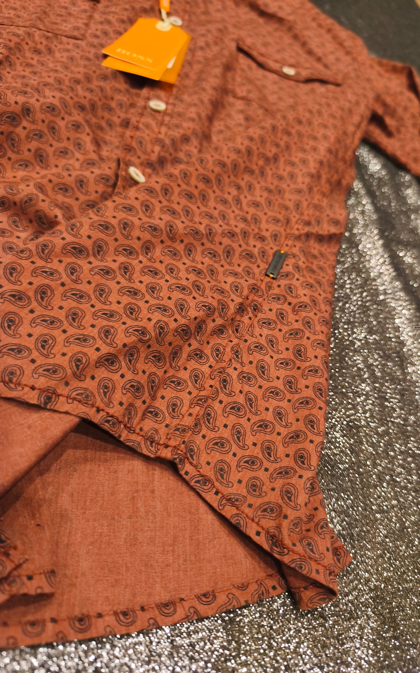HUGO BOSS Orange Paisley Shirt Men’s M Rust Copper NWT 2001 Archive Vintage Style