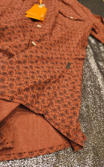 HUGO BOSS Orange Paisley Shirt Men’s M Rust Copper NWT 2001 Archive Vintage Style